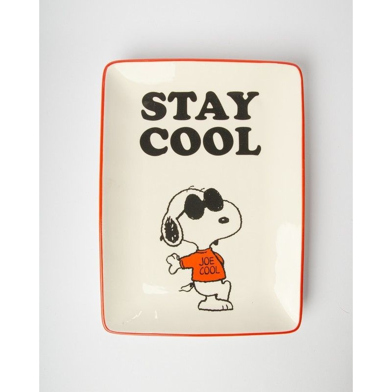 Vassoio in ceramica decorato con Snoopy e scritta 